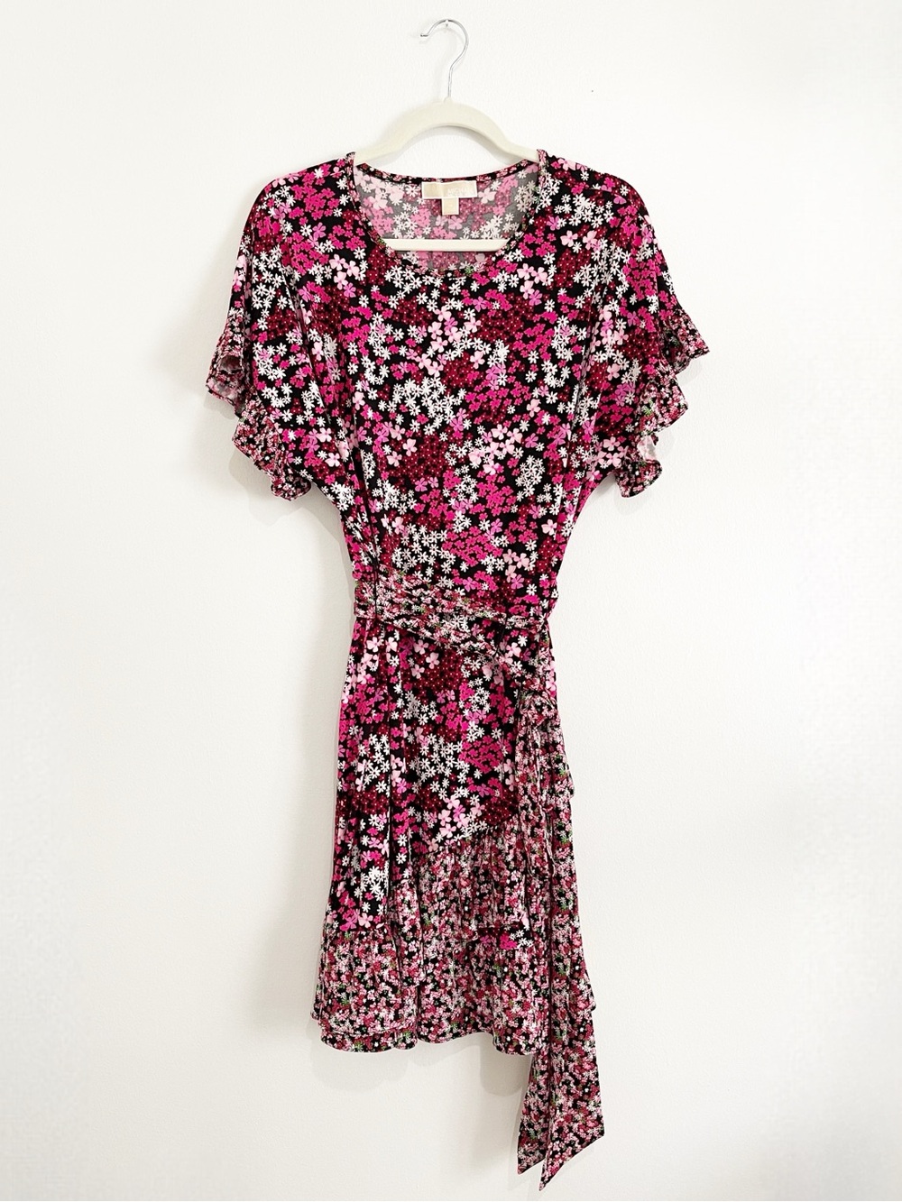 NWT Michael Kors Plus Size Ruffled Floral Print Mini-Midi Dress 1X - Picture 4 of 12